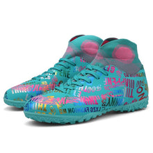 将图片加载到图库查看器,New High Ankle Soccer Shoes Men Breathable Outdoor High-top Football Boots Turf Soccer Cleats Kids AG Women Soft Football Shoes