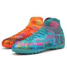 将图片加载到图库查看器,New High Ankle Soccer Shoes Men Breathable Outdoor High-top Football Boots Turf Soccer Cleats Kids AG Women Soft Football Shoes