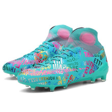 将图片加载到图库查看器，New High Ankle Soccer Shoes Men Breathable Outdoor High-top Football Boots Turf Soccer Cleats Kids AG Women Soft Football Shoes
