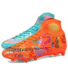 将图片加载到图库查看器，New High Ankle Soccer Shoes Men Breathable Outdoor High-top Football Boots Turf Soccer Cleats Kids AG Women Soft Football Shoes

