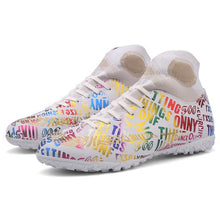 将图片加载到图库查看器，New High Ankle Soccer Shoes Men Breathable Outdoor High-top Football Boots Turf Soccer Cleats Kids AG Women Soft Football Shoes
