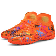 将图片加载到图库查看器，New High Ankle Soccer Shoes Men Breathable Outdoor High-top Football Boots Turf Soccer Cleats Kids AG Women Soft Football Shoes
